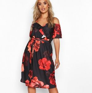 Floral ruffle midi dress